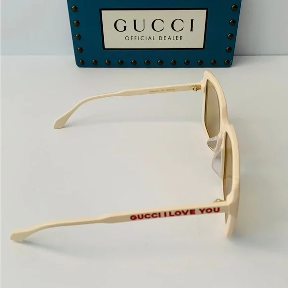 GUCCI GG0567SAN 006 square sunglass ivory white frame brown/light mirror lenses - Picture 7 of 16